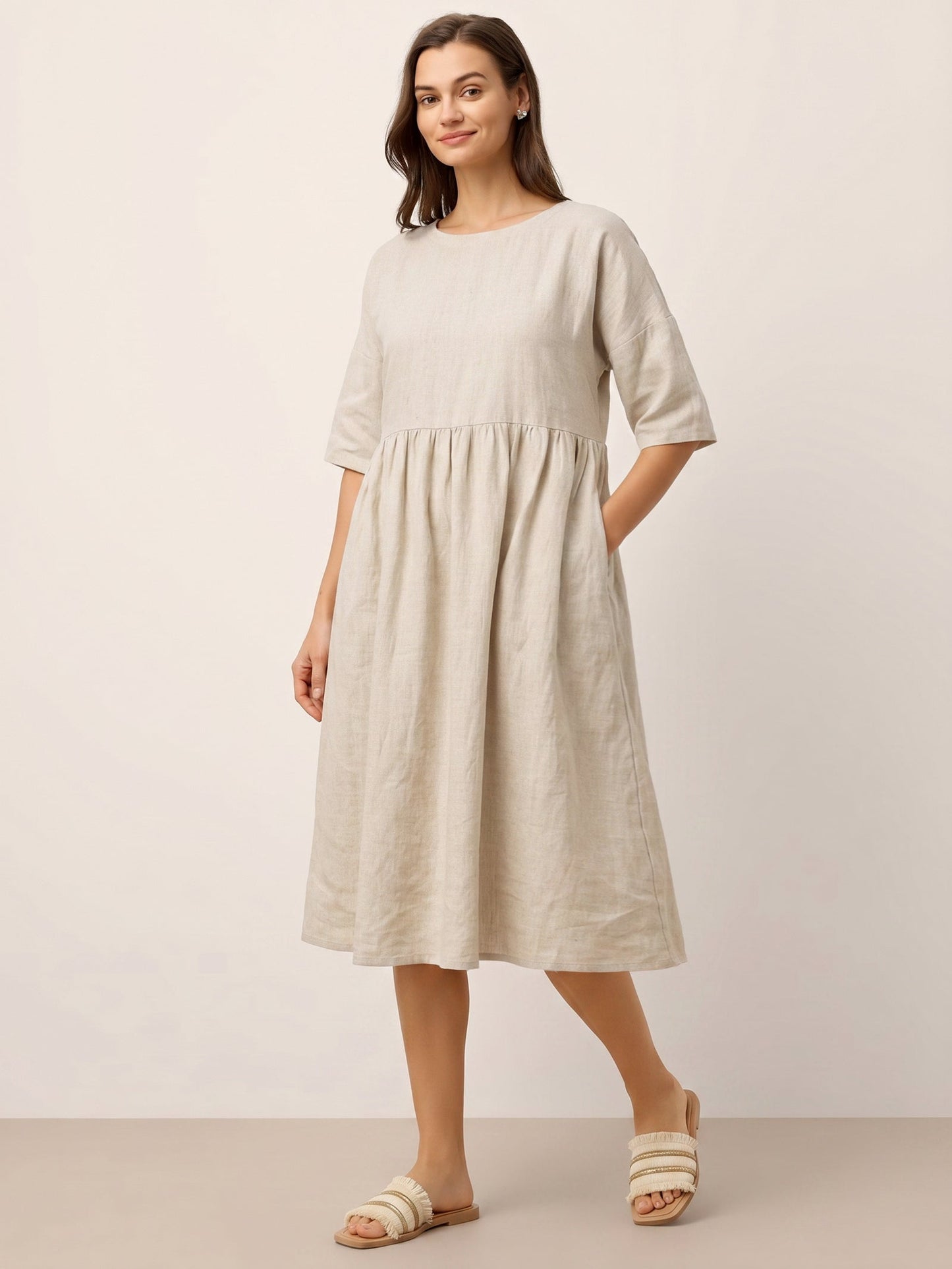 Adele | Midikleid Damen A-Linie Kurzarm Casual
