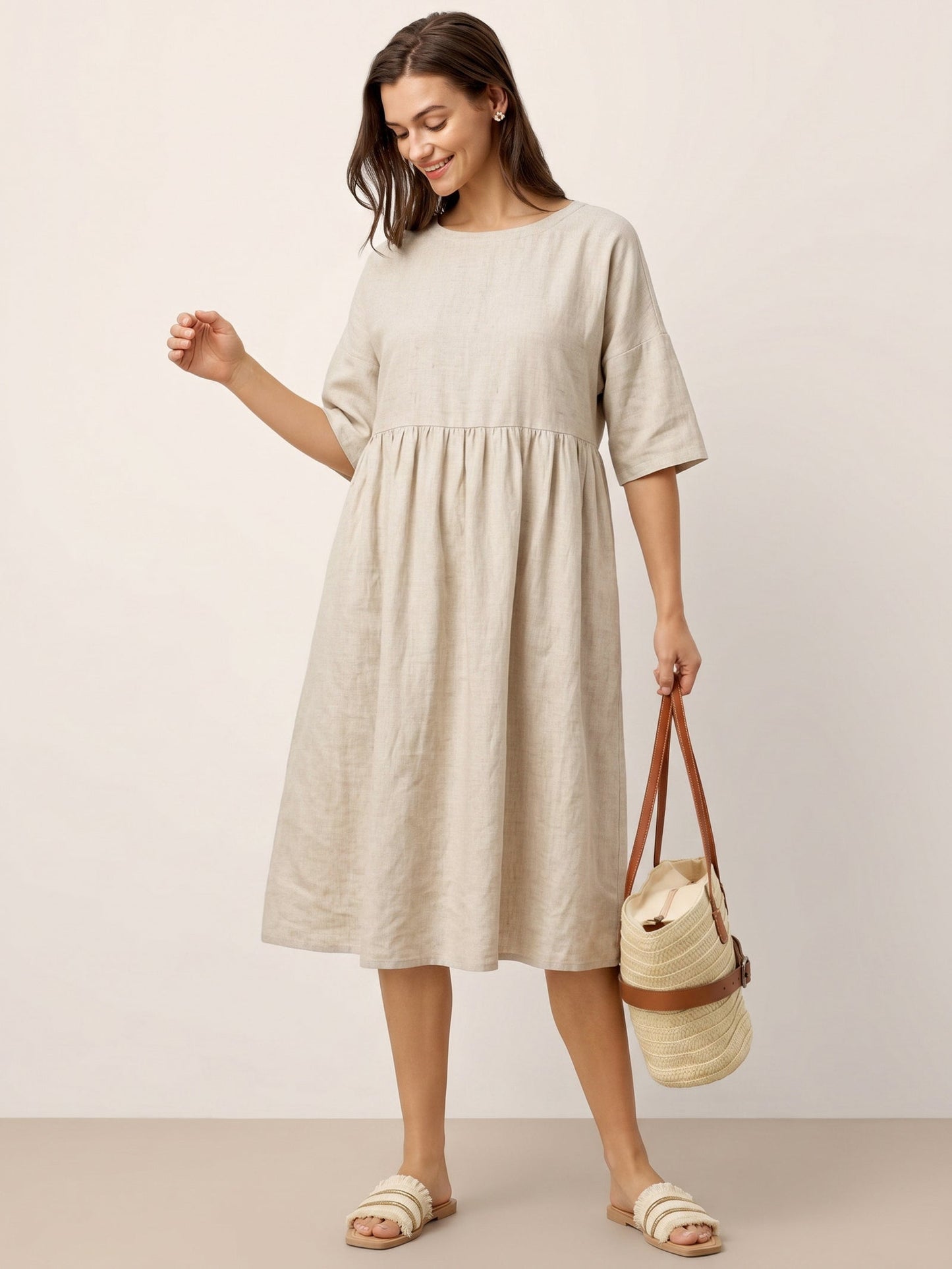 Adele | Midikleid Damen A-Linie Kurzarm Casual