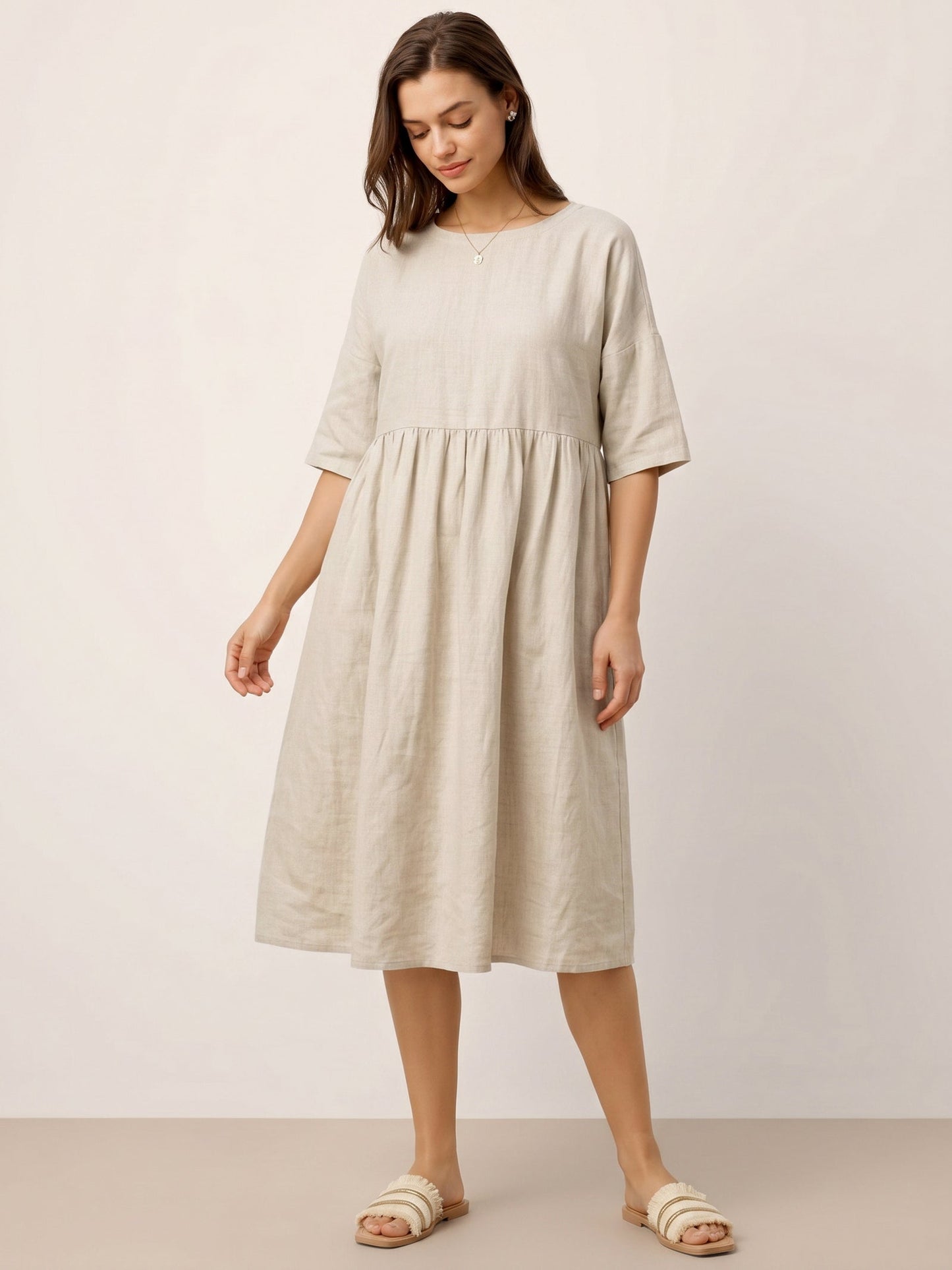 Adele | Midikleid Damen A-Linie Kurzarm Casual