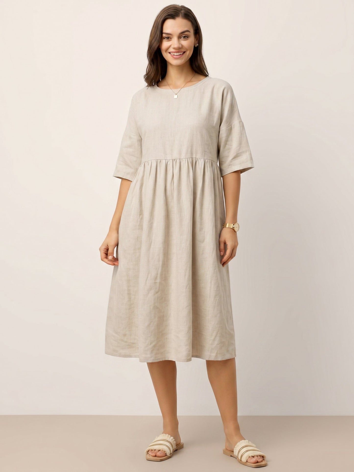 Adele | Midikleid Damen A-Linie Kurzarm Casual