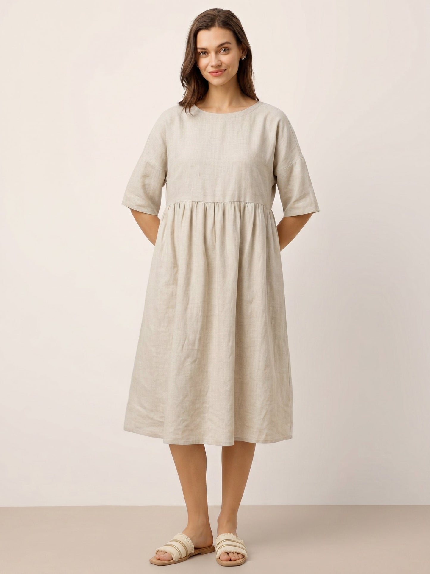 Adele | Midikleid Damen A-Linie Kurzarm Casual