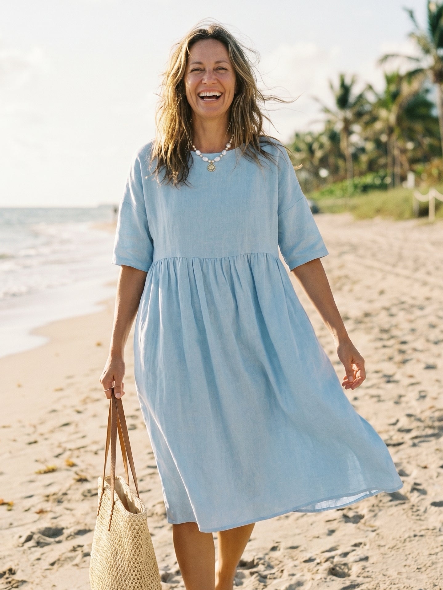 Adele | Midikleid Damen A-Linie Kurzarm Casual