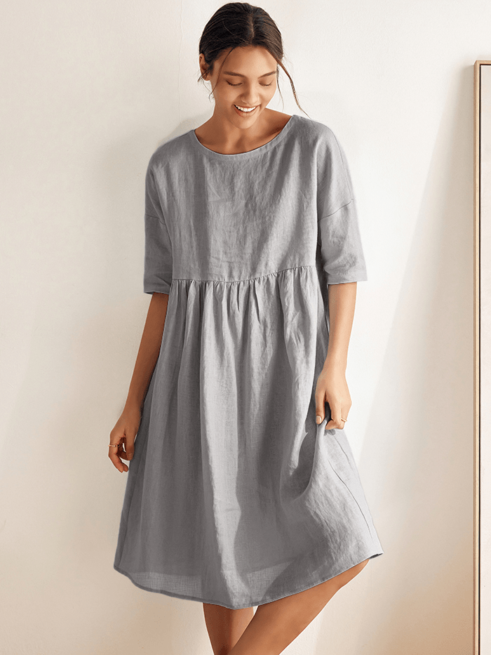 Adele | Midikleid Damen A-Linie Kurzarm Casual