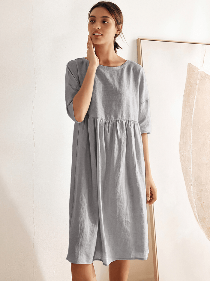 Adele | Midikleid Damen A-Linie Kurzarm Casual