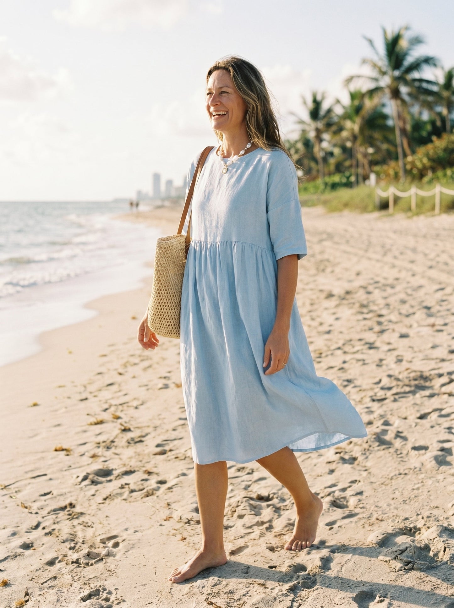 Adele | Midikleid Damen A-Linie Kurzarm Casual