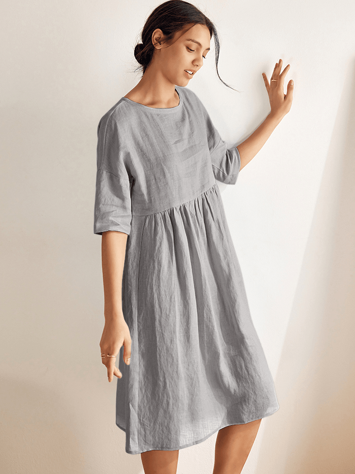 Adele | Midikleid Damen A-Linie Kurzarm Casual