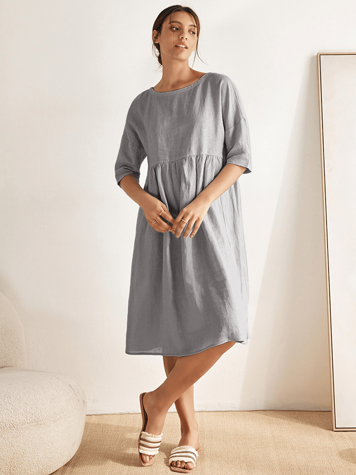 Adele | Midikleid Damen A-Linie Kurzarm Casual