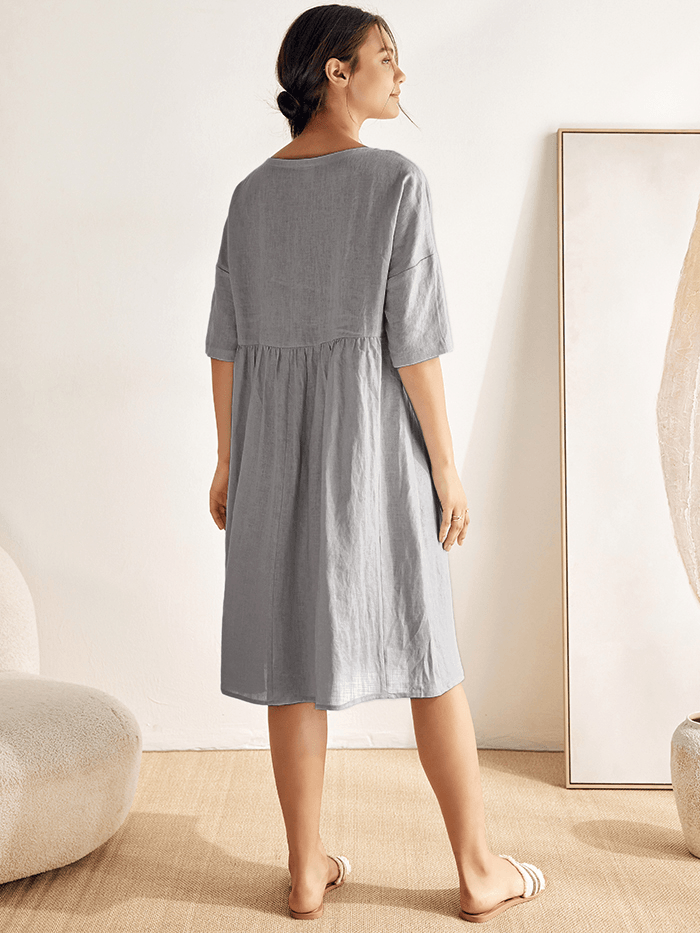 Adele | Midikleid Damen A-Linie Kurzarm Casual