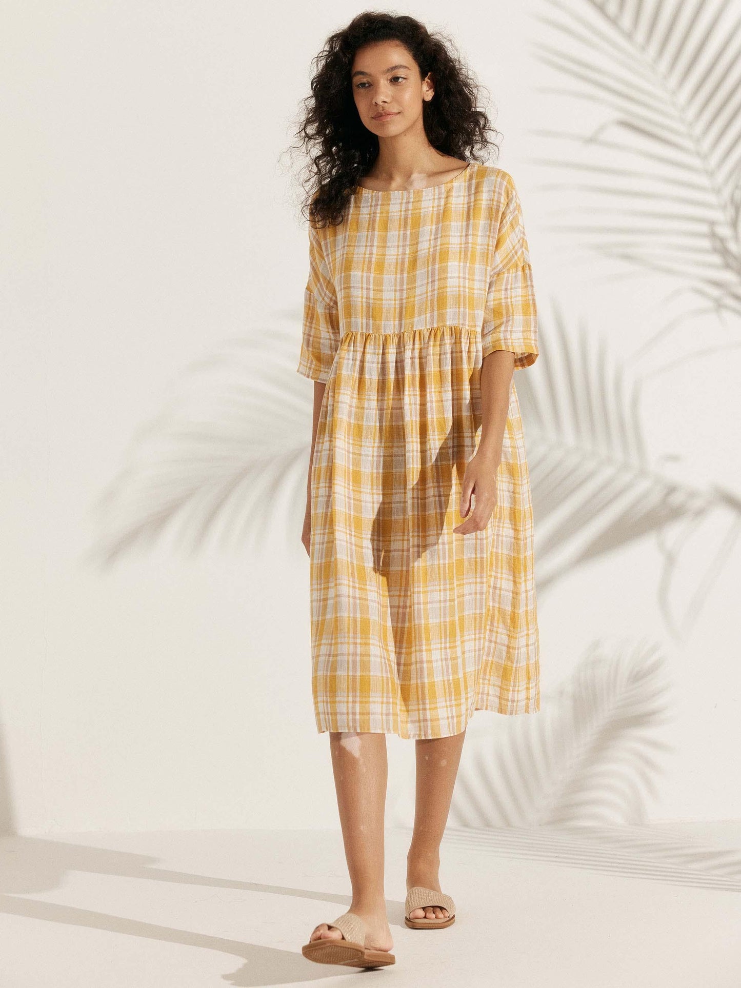 Adele | Midikleid Damen A-Linie Kurzarm Casual