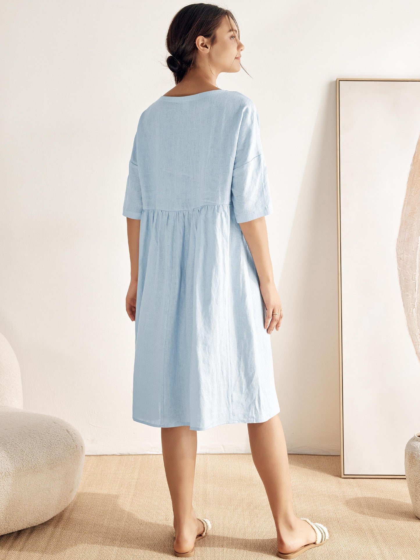 Adele | Midikleid Damen A-Linie Kurzarm Casual