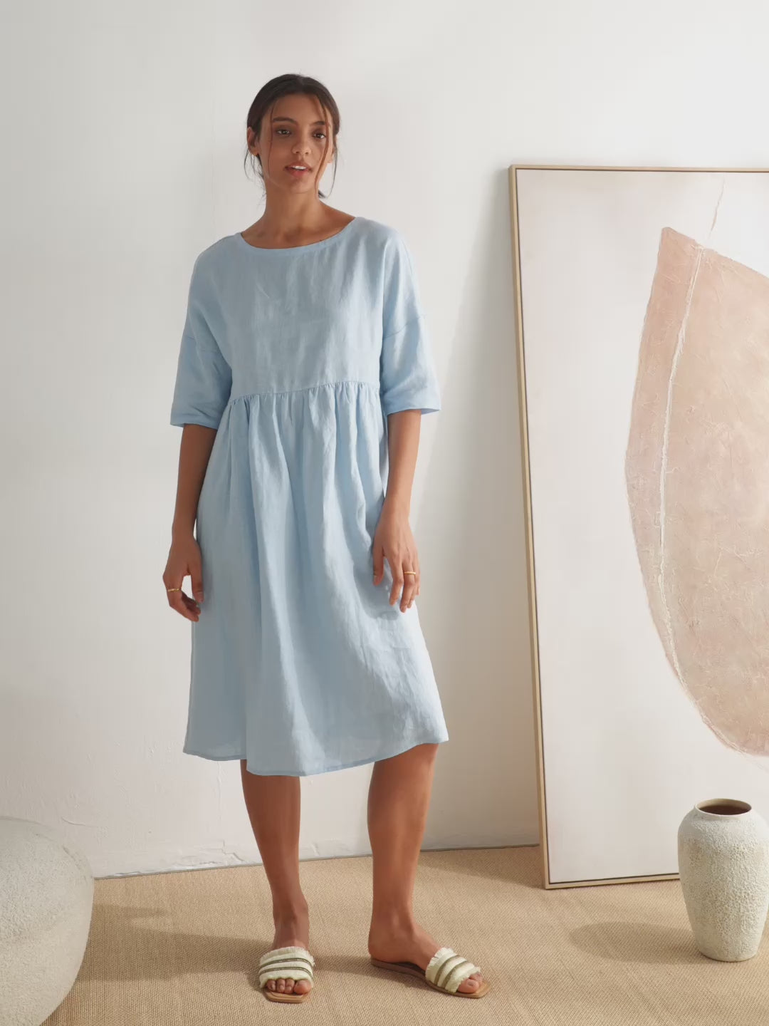 Adele | Midikleid Damen A-Linie Kurzarm Casual