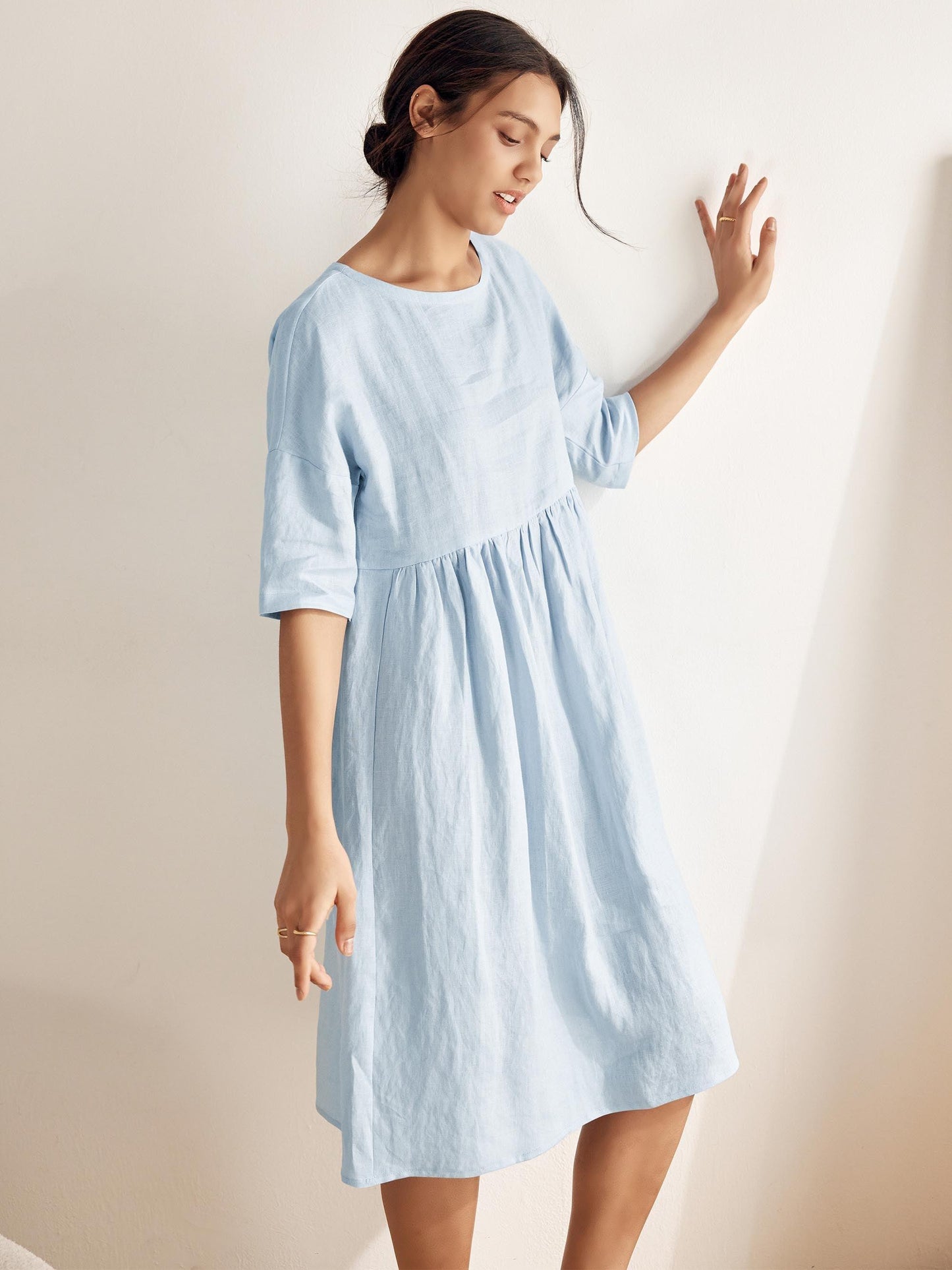 Adele | Midikleid Damen A-Linie Kurzarm Casual