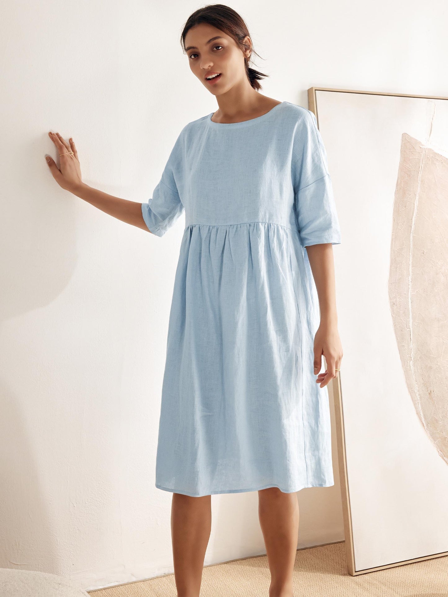 Adele | Midikleid Damen A-Linie Kurzarm Casual