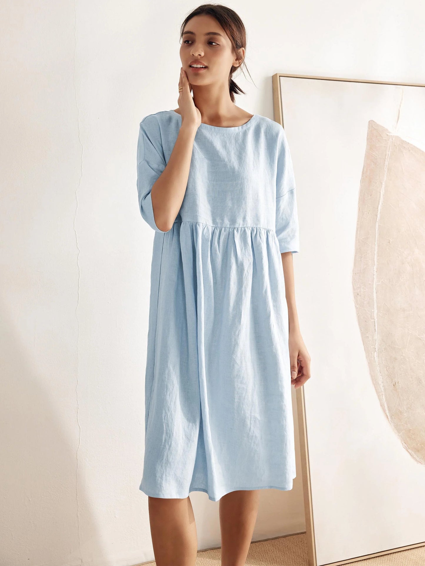 Adele | Midikleid Damen A-Linie Kurzarm Casual