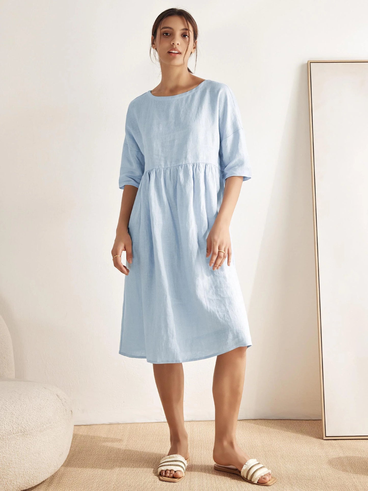 Adele | Midikleid Damen A-Linie Kurzarm Casual