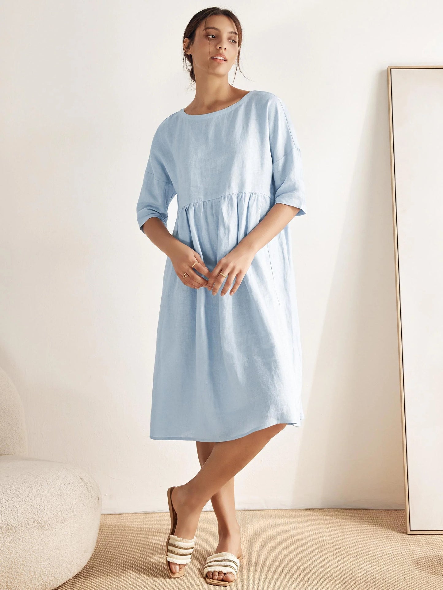 Adele | Midikleid Damen A-Linie Kurzarm Casual