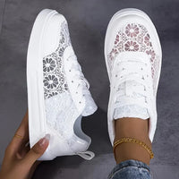 Sneaker Damen Leicht Atmungsaktiv Blumen-Spitzenmuster
