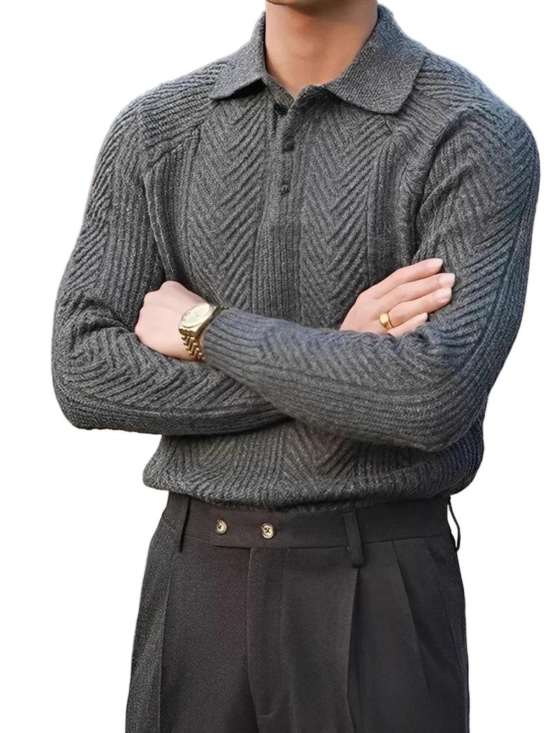 Strickpullover Herren Tailliert Stehkragen Strukturmuster Langarm