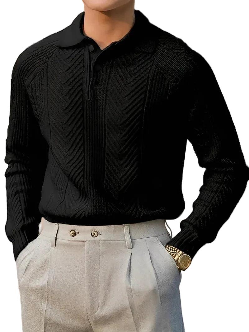 Strickpullover Herren Tailliert Stehkragen Strukturmuster Langarm