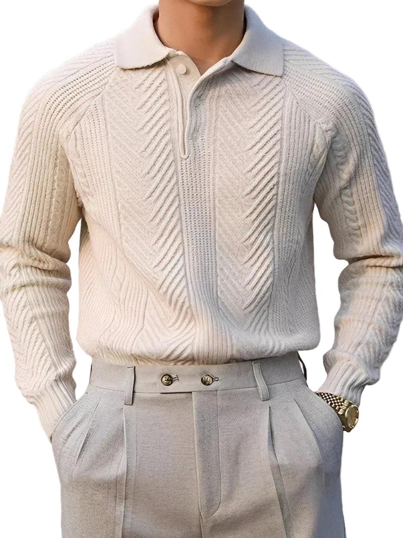 Strickpullover Herren Tailliert Stehkragen Strukturmuster Langarm
