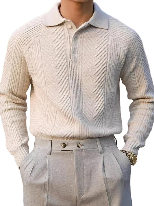 Pull-over en maille ajusté pour homme, col montant, motif texturé, manches longues