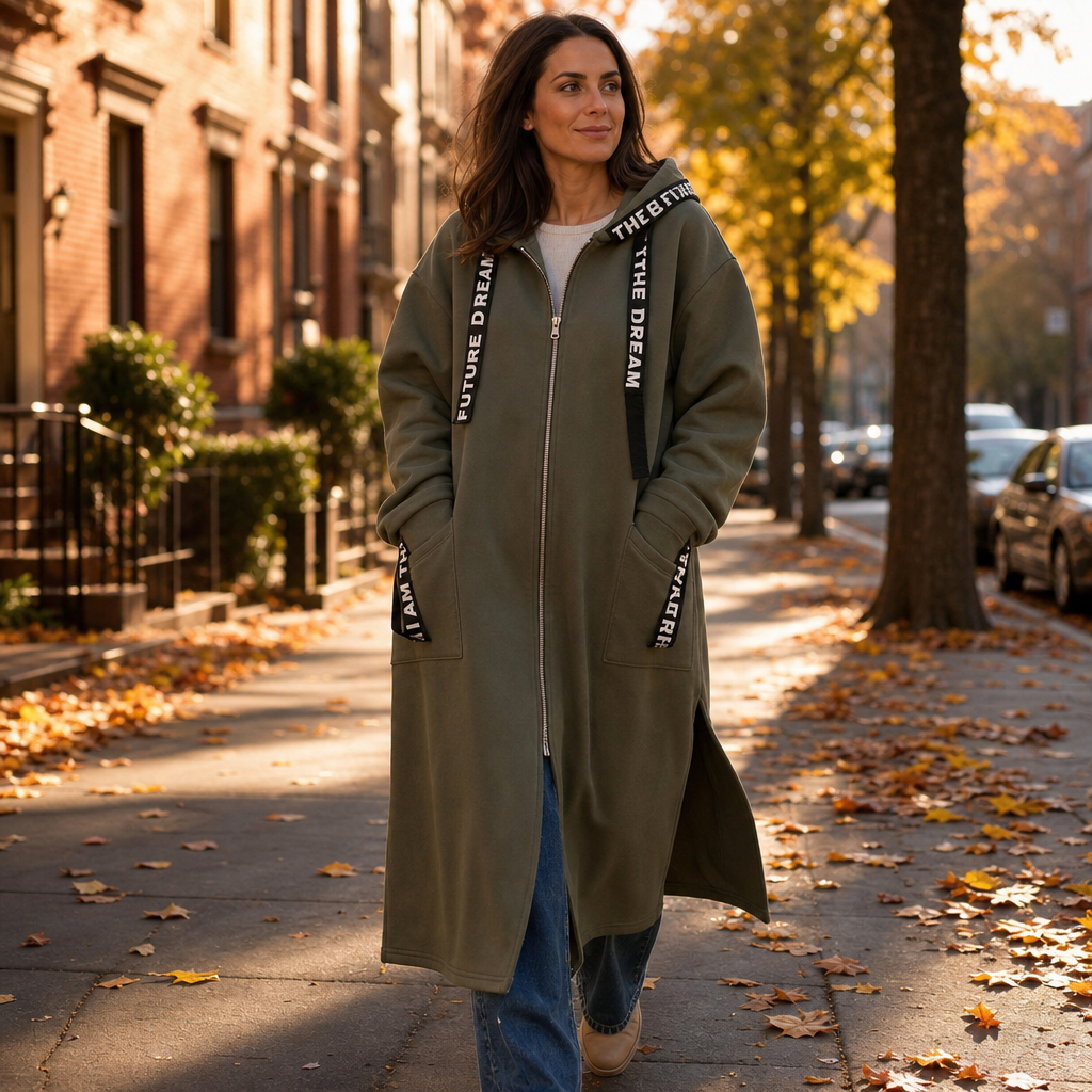 Damen Kapuzenmantel Knielang Relaxed Fit Freizeit