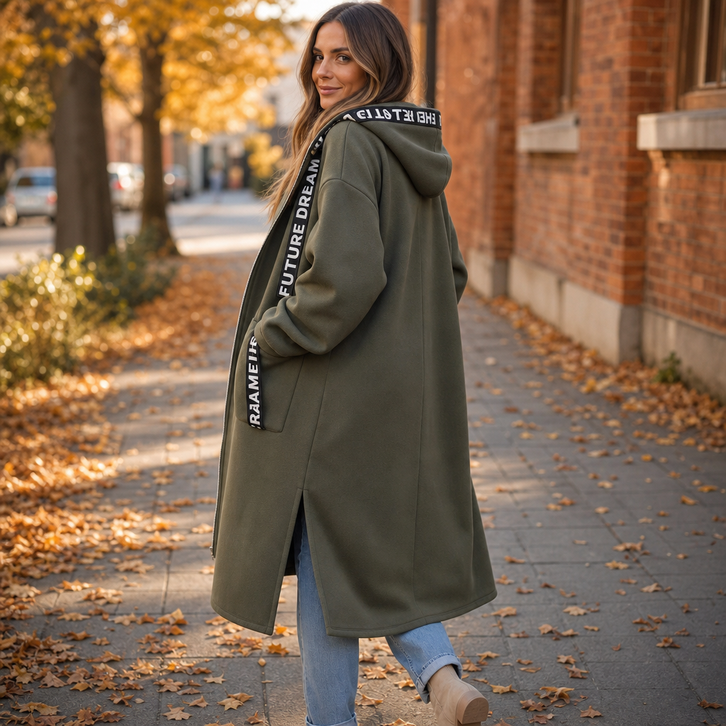 Damen Kapuzenmantel Knielang Relaxed Fit Freizeit