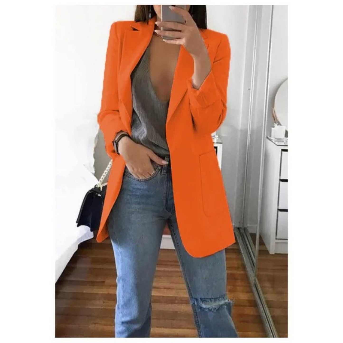 Damen Blazer Lang Regular Fit Business Elegant