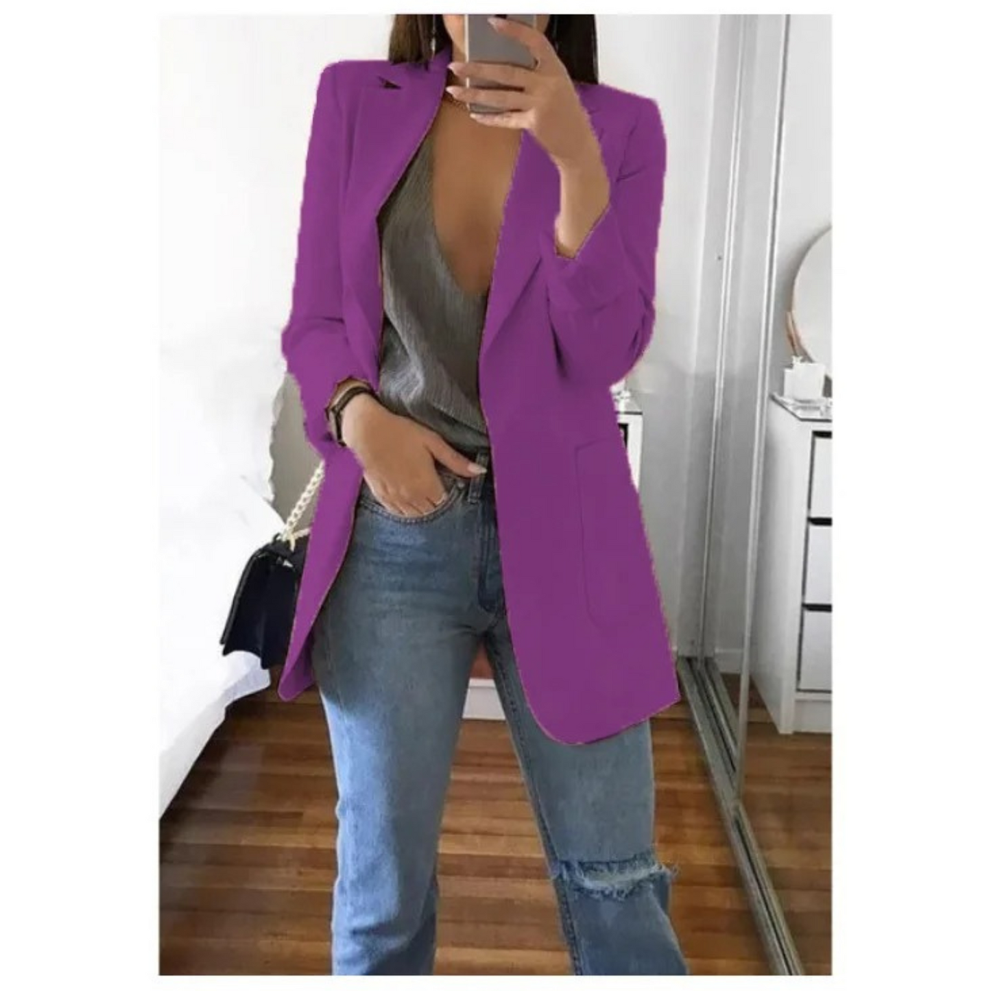 Damen Blazer Lang Regular Fit Business Elegant