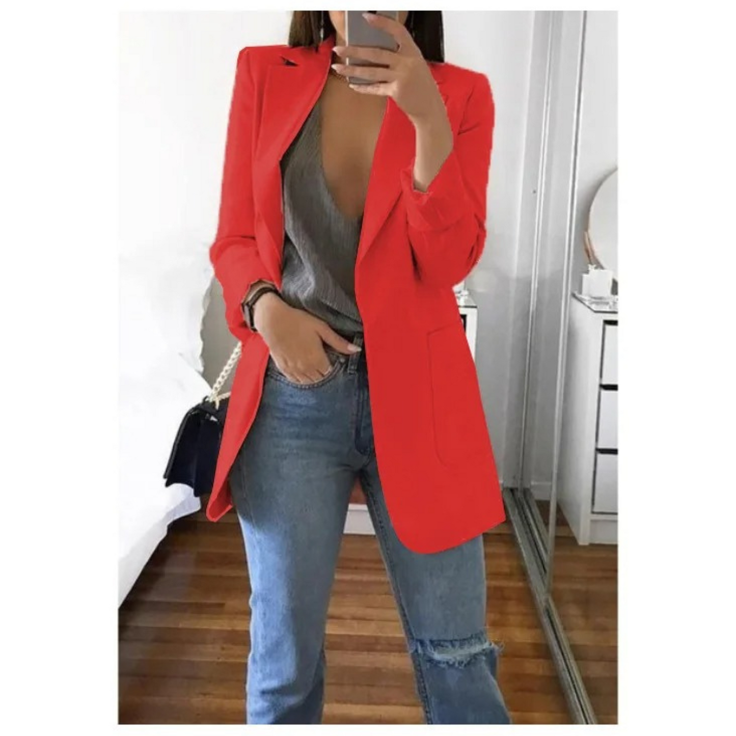 Damen Blazer Lang Regular Fit Business Elegant