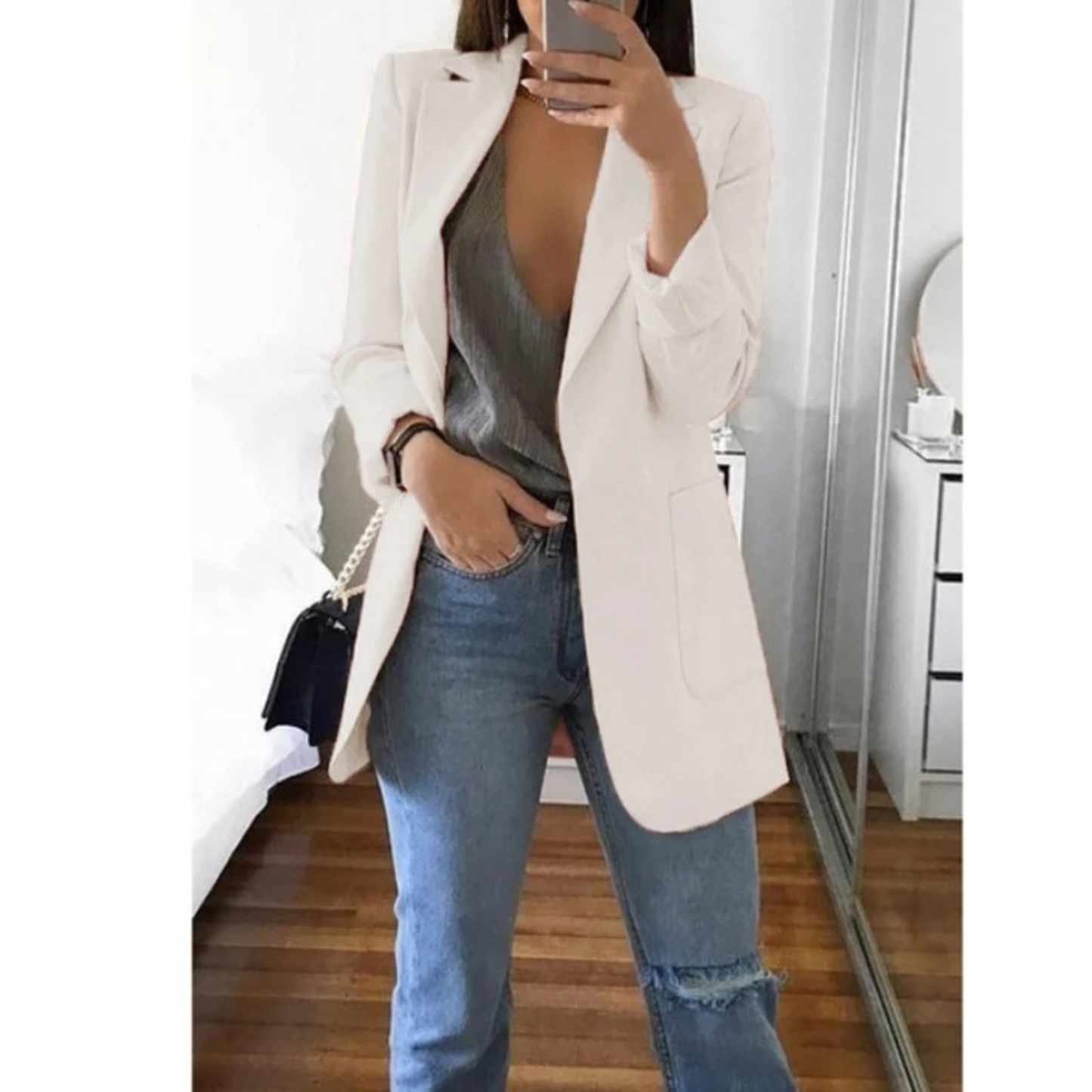 Damen Blazer Lang Regular Fit Business Elegant