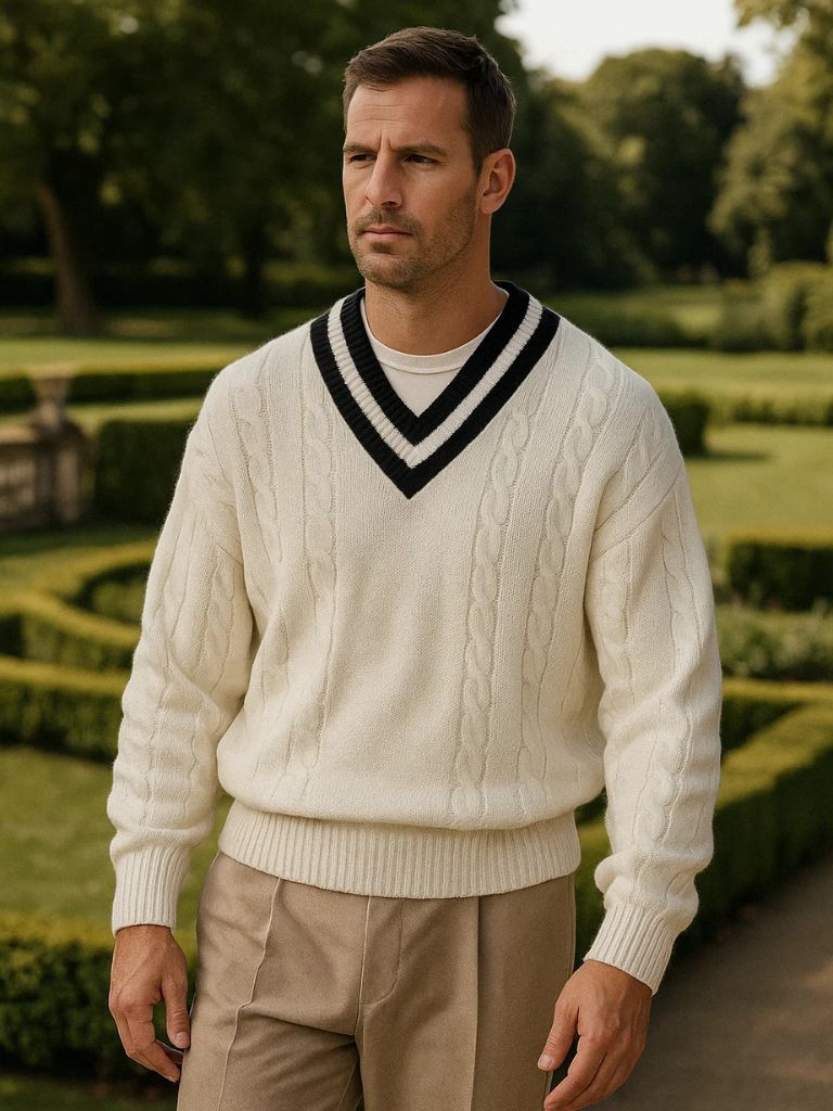 Schlichter V-Ausschnitt-Pullover - Cross & Crown