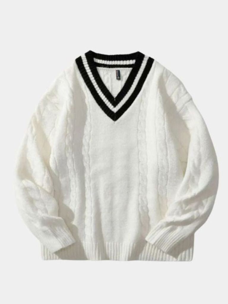 Schlichter V-Ausschnitt-Pullover - Cross & Crown