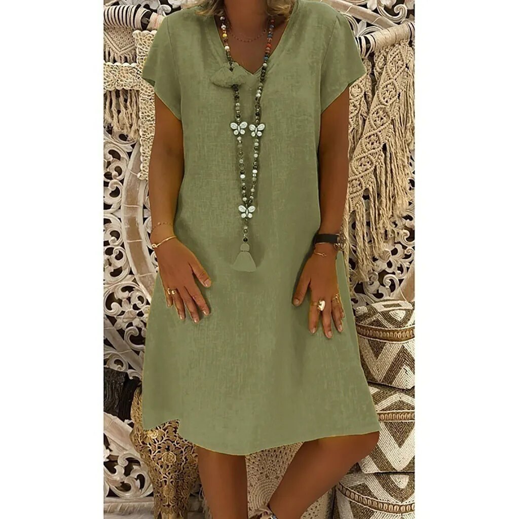 Damen Kleid Relaxed Fit Freizeit Lässig Bequem