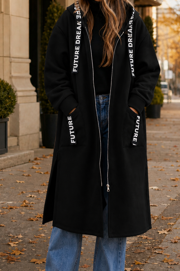 Damen Kapuzenmantel Knielang Relaxed Fit Freizeit