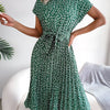 Midi Kleid Damen Regular Fit Casual mit Blumenmuster und Taillengürtel