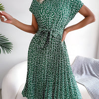 Midi Kleid Damen Regular Fit Casual mit Blumenmuster und Taillengürtel