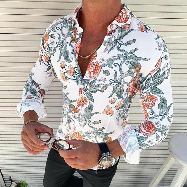 Herren Hawaii-Hemd Regular Fit Freizeit mit Blumenmuster langärmlig