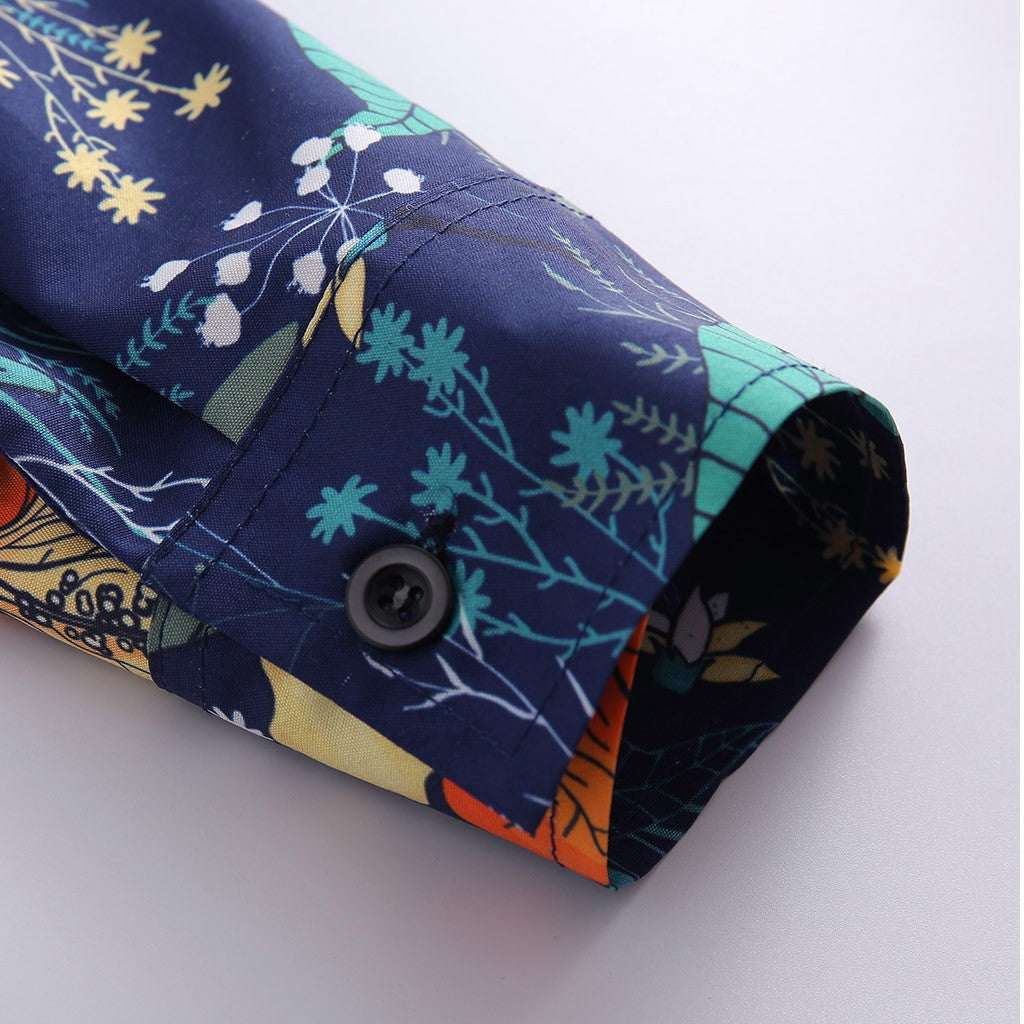 Herren Hawaii-Hemd Regular Fit Freizeit mit Blumenmuster langärmlig