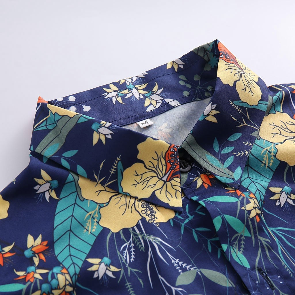 Herren Hawaii-Hemd Regular Fit Freizeit mit Blumenmuster langärmlig