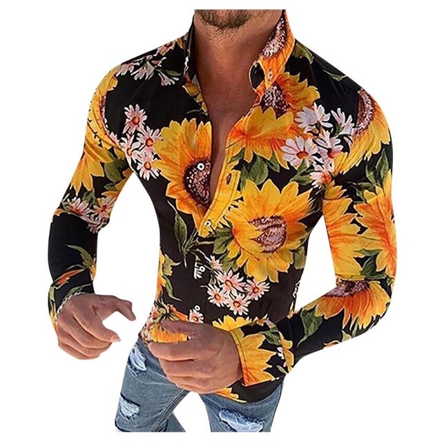 Herren Hawaii-Hemd Regular Fit Freizeit mit Blumenmuster langärmlig