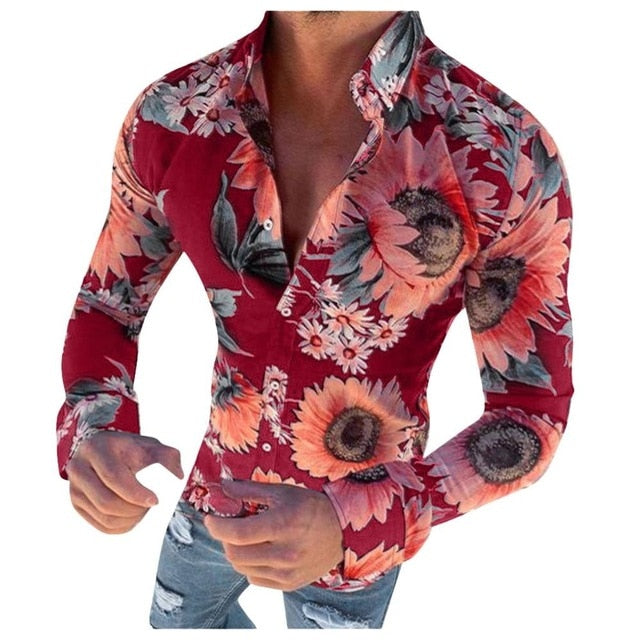 Herren Hawaii-Hemd Regular Fit Freizeit mit Blumenmuster langärmlig