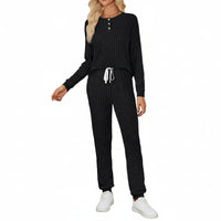 Zweiteiler Damen Rippenstruktur Langarmshirt Hose Regular Fit Freizeit