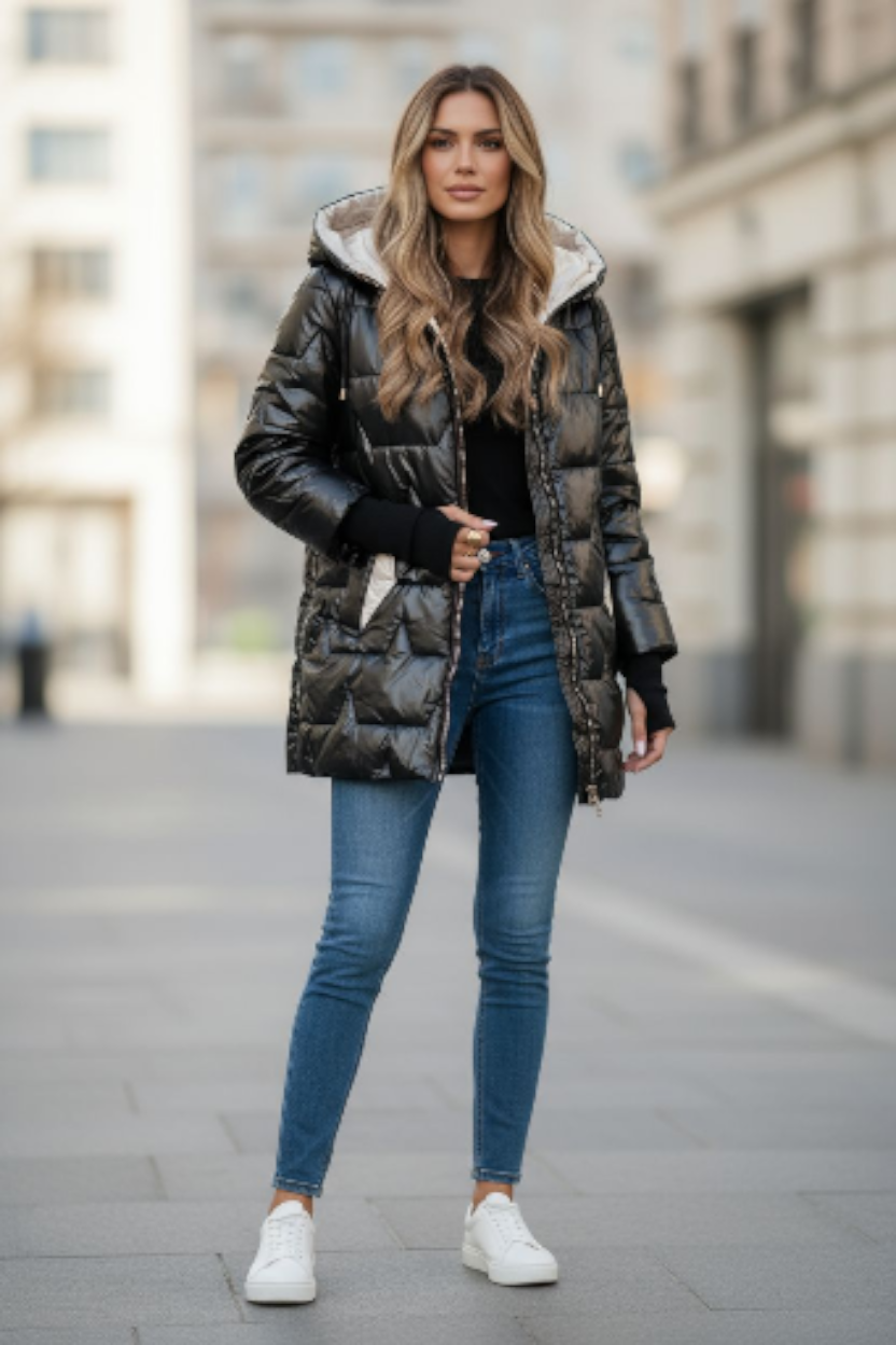 Kelsey Luxuriöser Damen Puffermantel mit Kapuze