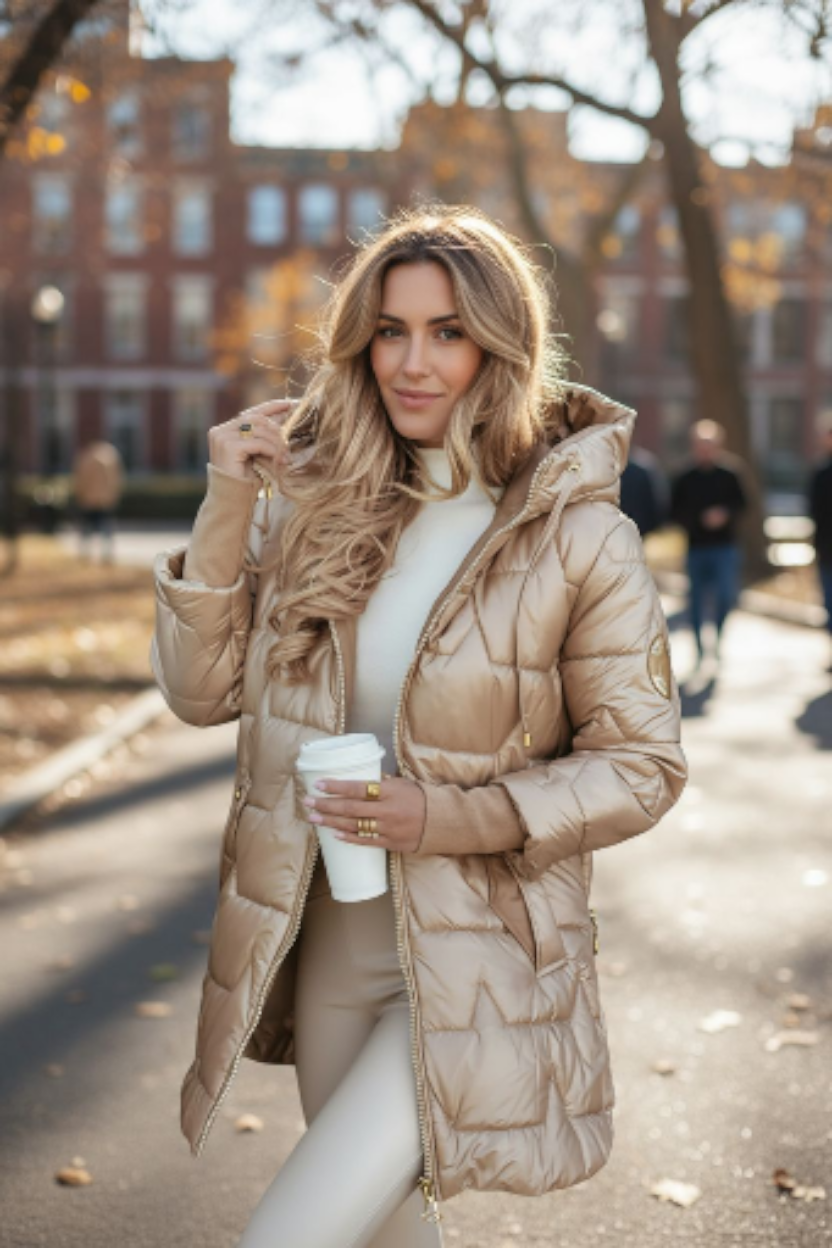 Kelsey Luxuriöser Damen Puffermantel mit Kapuze