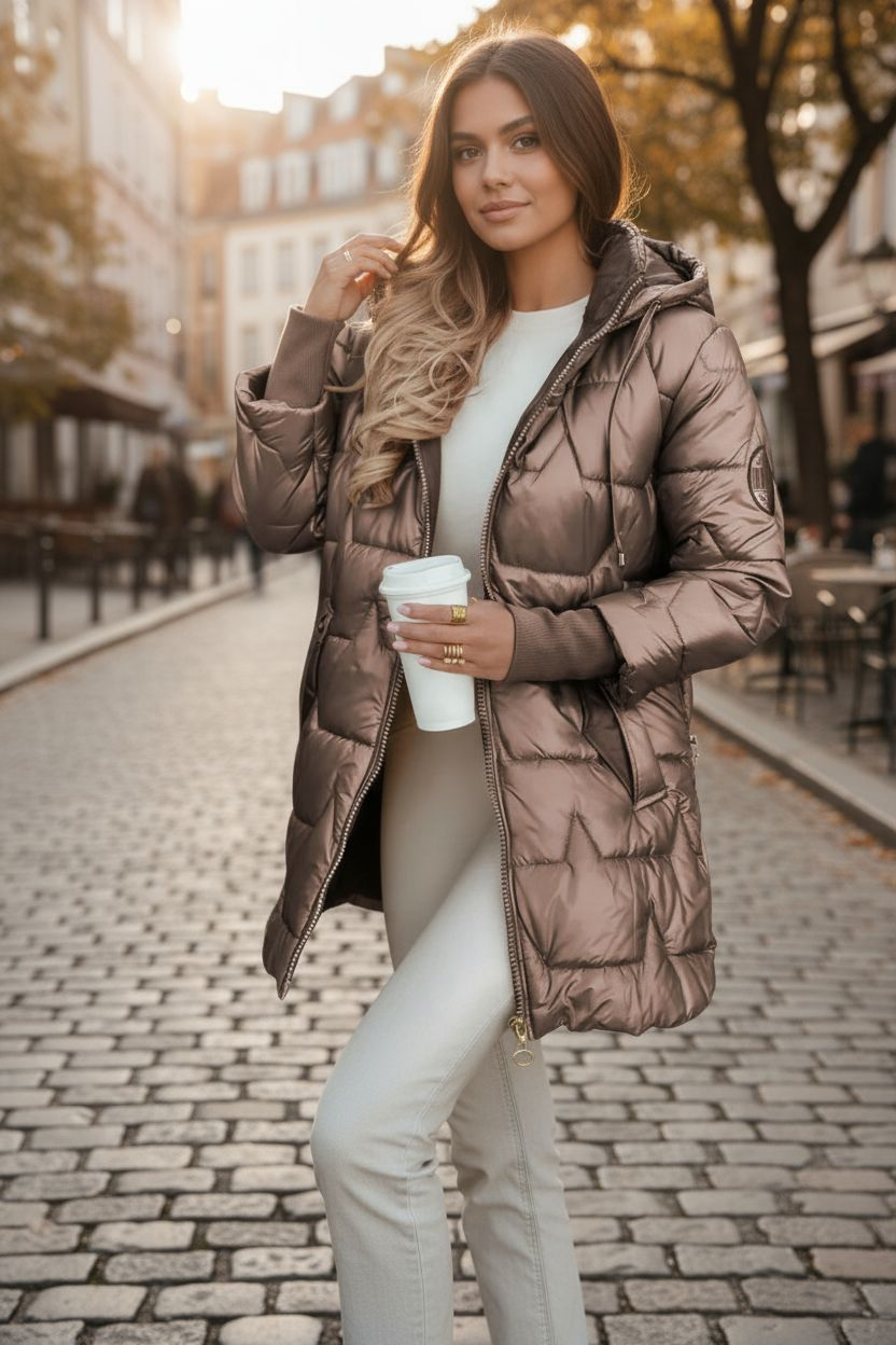 Kelsey Luxuriöser Damen Puffermantel mit Kapuze