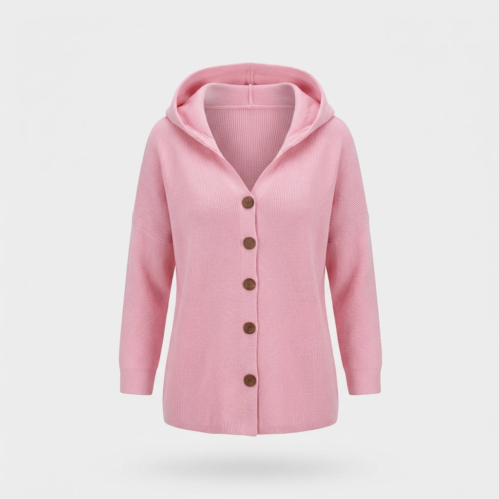 Damen Strickjacke mit Kapuze im lockeren Schnitt