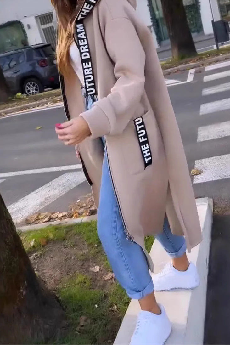 Damen Kapuzenmantel Knielang Relaxed Fit Freizeit
