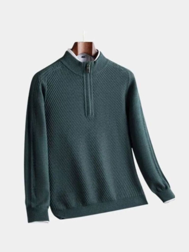 Gestreifter Viertelzip Wollpullover - Cross & Crown