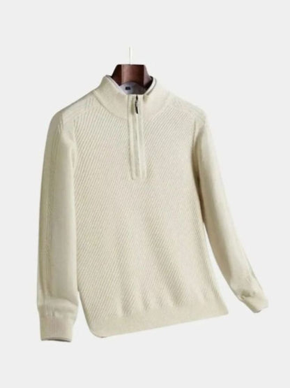Gestreifter Viertelzip Wollpullover - Cross & Crown